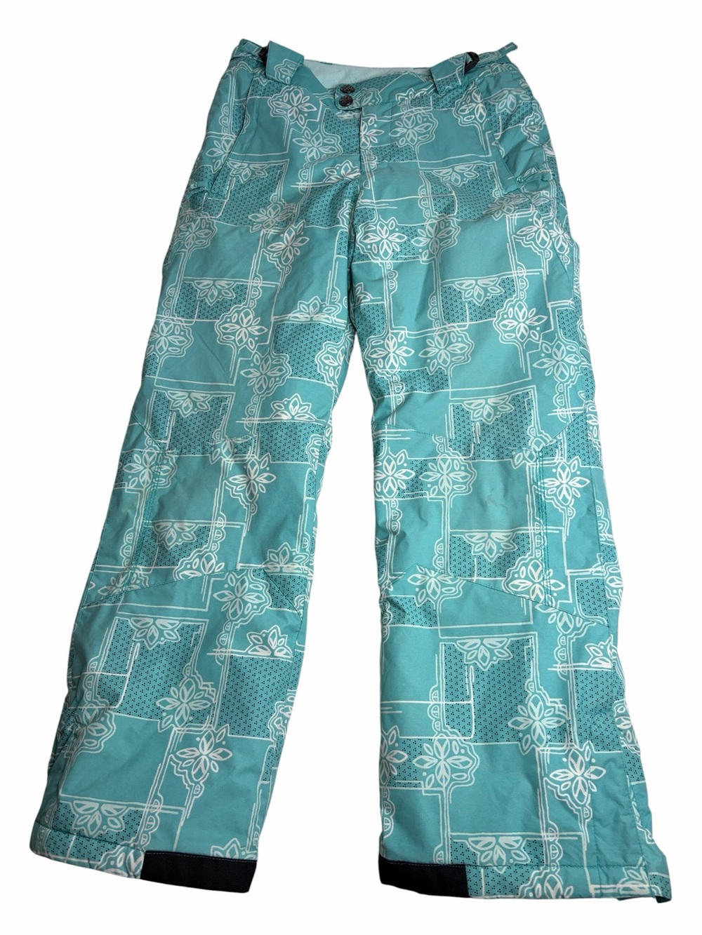 Columbia Aqua Teal Floral Print Ski Pants youth 14/16